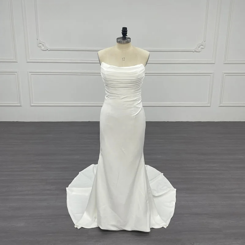 Newest Evening Dresses Sheath For Bride Mermaid Zipper Back Satin Draped Strapless Custom Made Plus Sizes