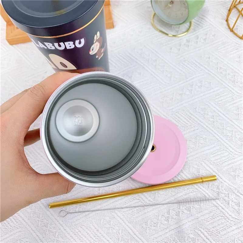 2024 Labubu Periphery 750ml Insulated Cup Cute Cartoon Insulated Ice Cup Stainless Steel Cartoon Water Bottle Car Cup Kid Gift X250605