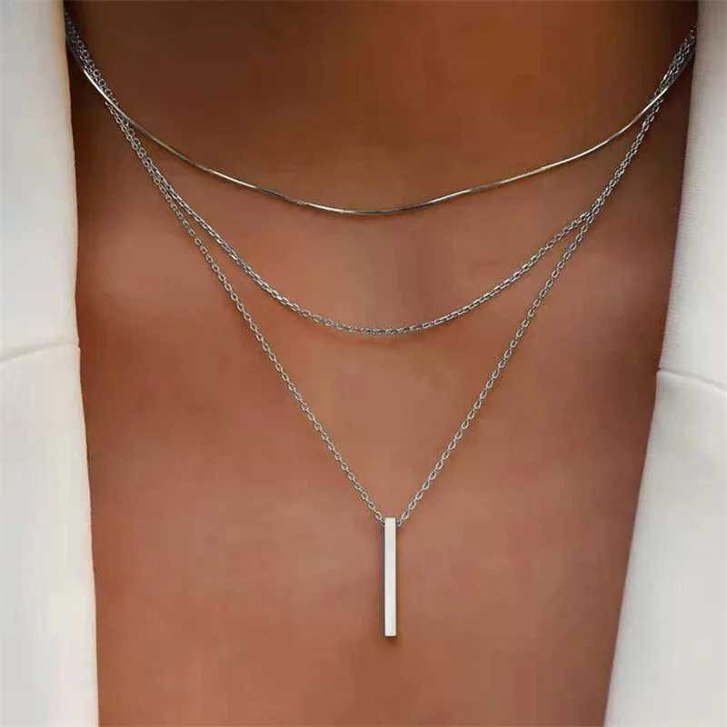 Vintage Layered Metal Bar Pendant Necklace for Women Daily Wear Gold Color Rectangle Clavicle Chain Collarbone Necklace Jewelry XJ250604