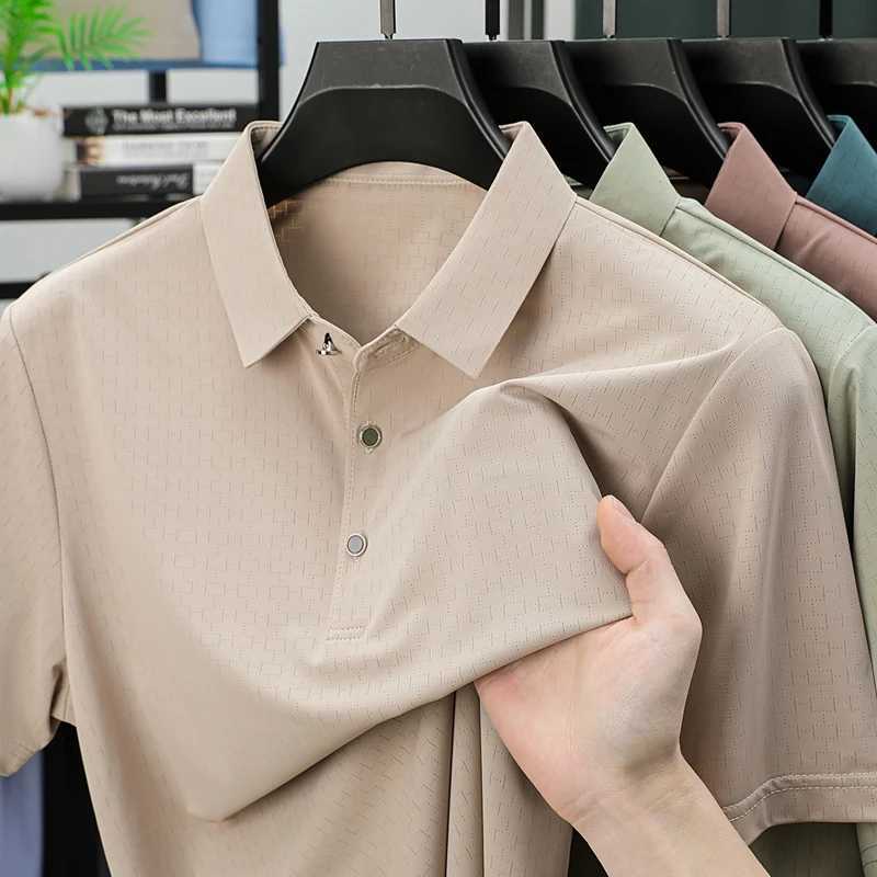High End Ice Silk Short Sleeved Mens Top Summer Thin Polo Shirt Business Casual Half Sleeved T-shirt XJ250605