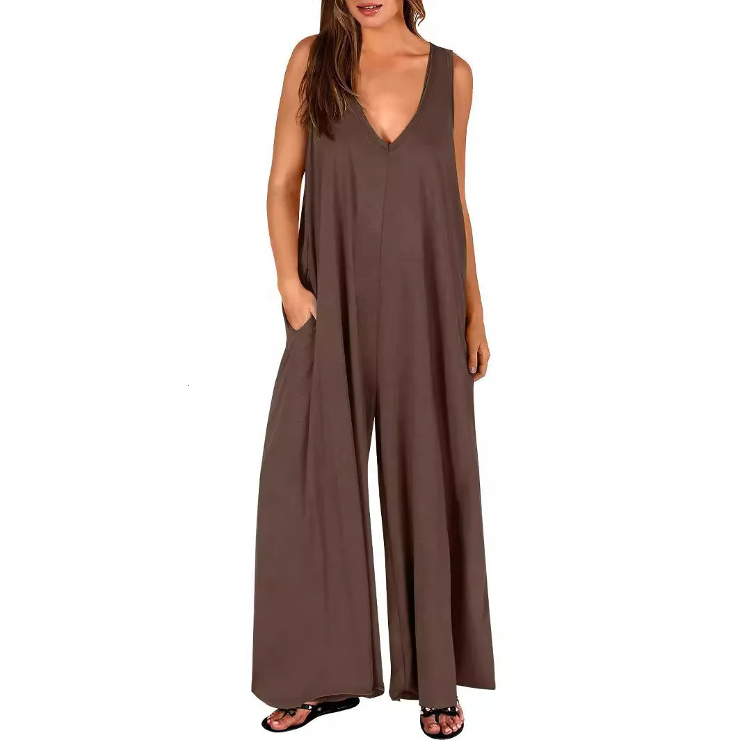Summer Fresh Casual Womens Pocket jumpsuit Thin Womens jumpsuit 250605