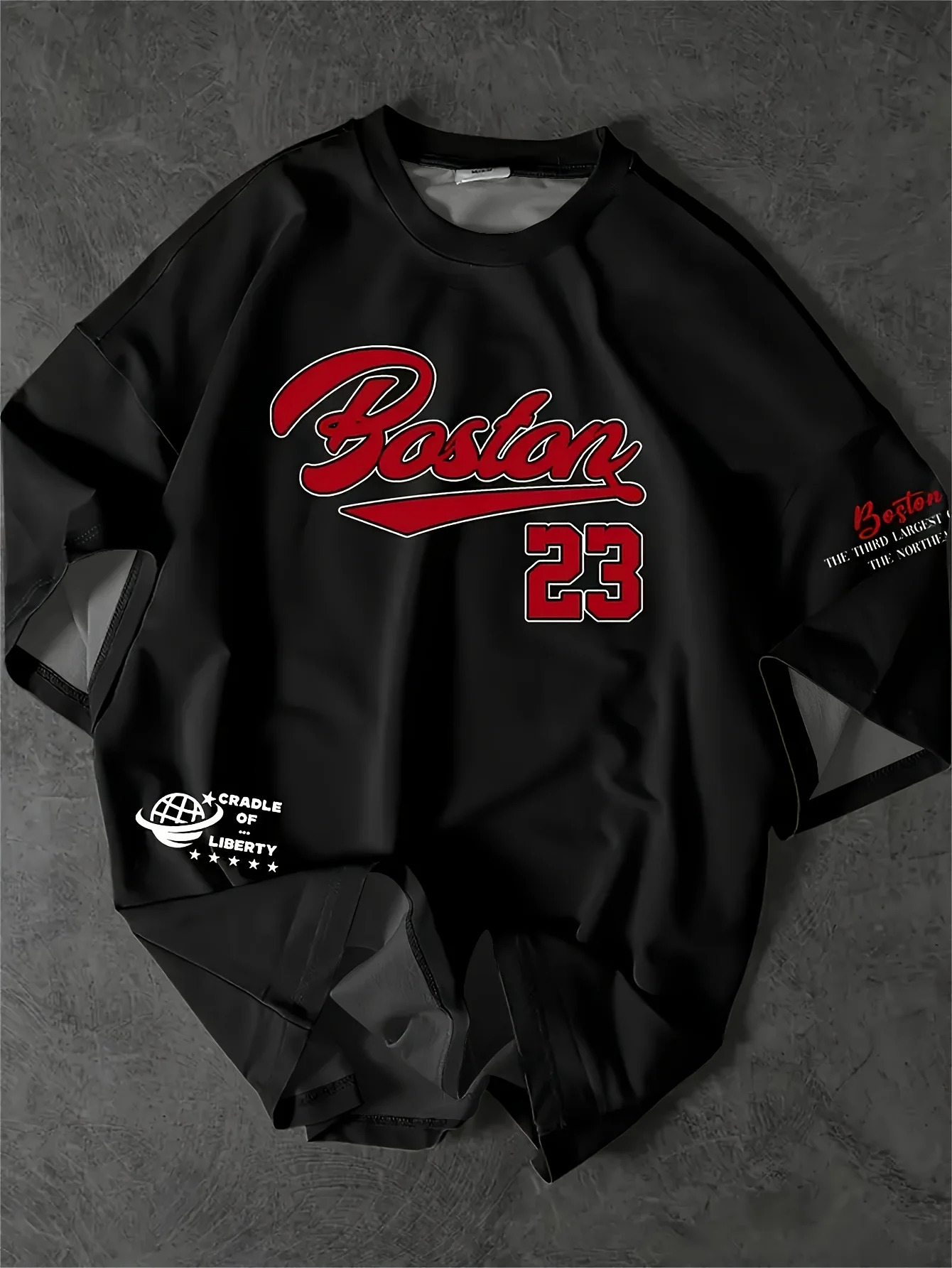 Boston 23 Mens Casual Graphic Tshirt Black short sleeve crew neck Comfortable fit casual Sportswear graphic 250605