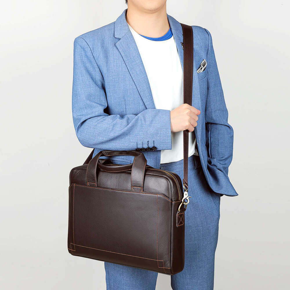Marlant Men's Handbag First Layer Cowhide Briefcase Genuine Leather Laptop Business Bag