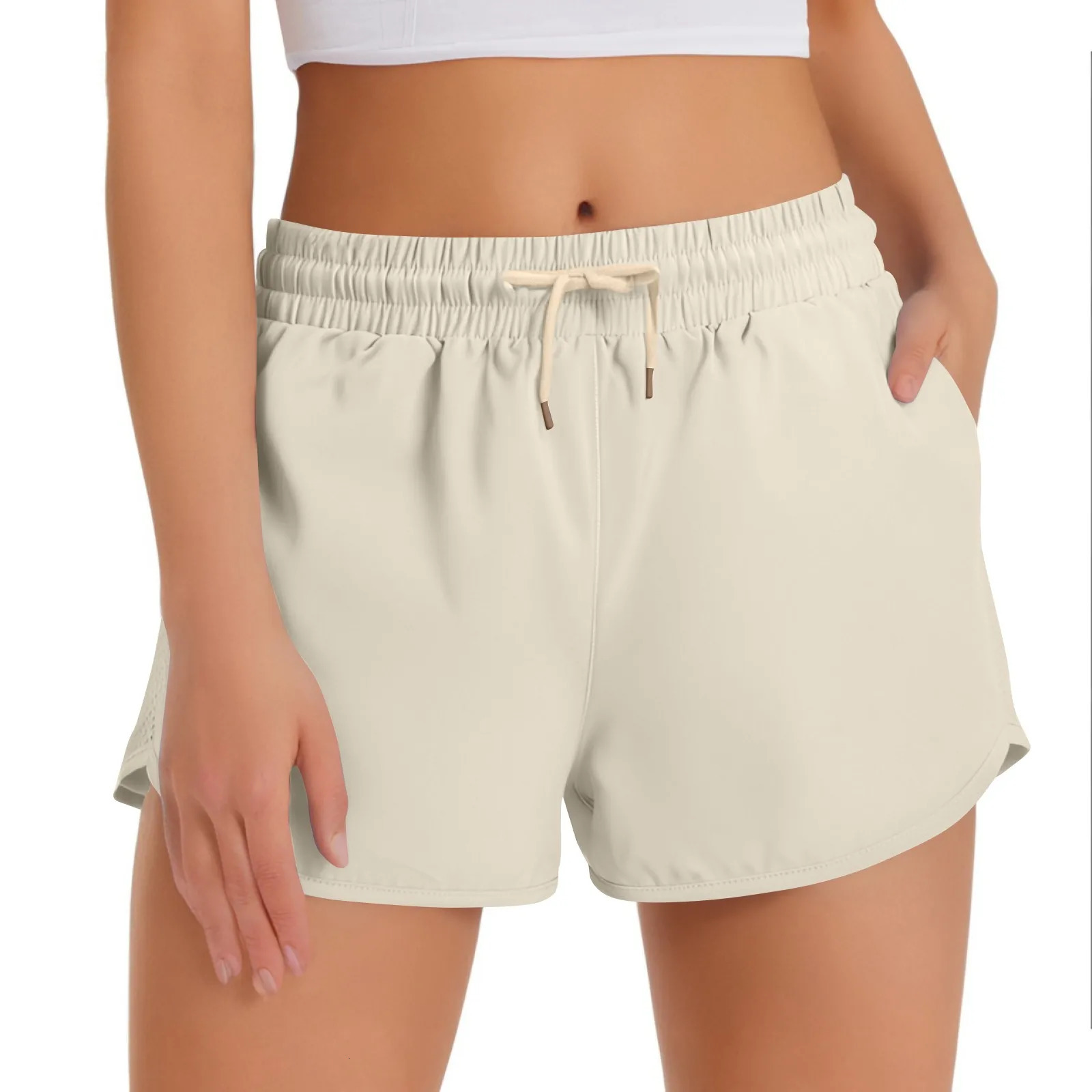 Womens Summer Sports Shorts with Pockets Solid Color Laceup Fitness Short Pants Quickdrying Breathable Running Shorts 250604