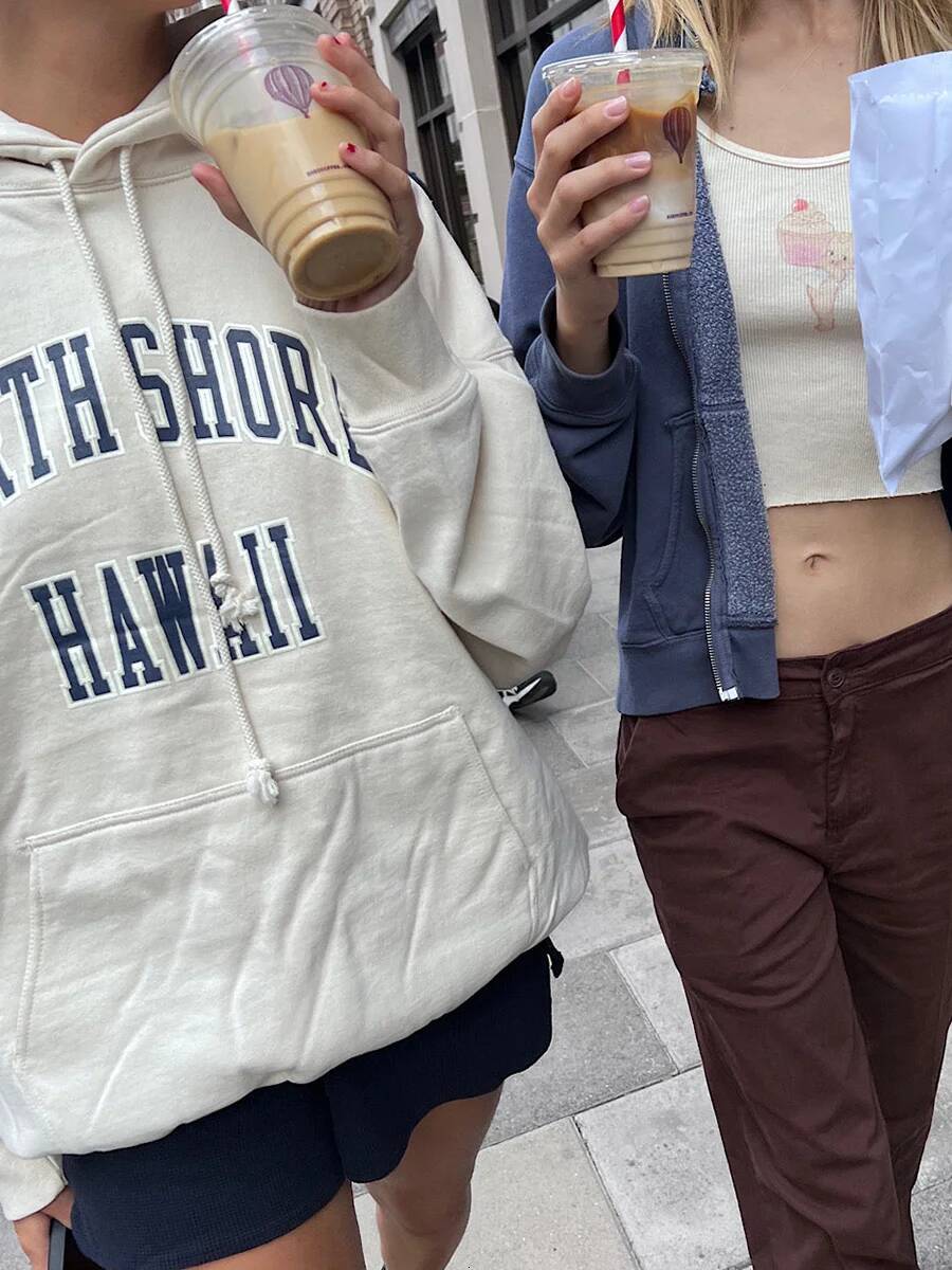 Letter Print Oversize Hoodie Women 2023 Spring Casual Long Sleeve Hooded Pullovers Top Vintage Streetwear Cotton Hoodies Y2k