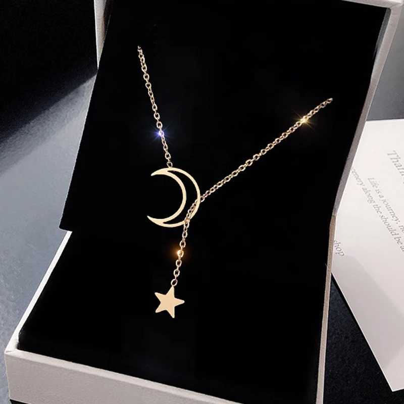 Trendy Moon Star Pendant Choker Necklace Simple Gold Color Alloy Charm Chain Collares Necklace For Women Party Jewelry Gift XJ250604