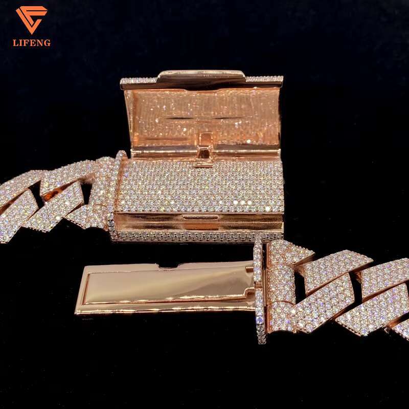 Moissanite Necklace Custom Lock 20mm Cuban Link Chain Ice Out Moissanite Chain Men Silver 925 Hiphop Cuban Link Necklace