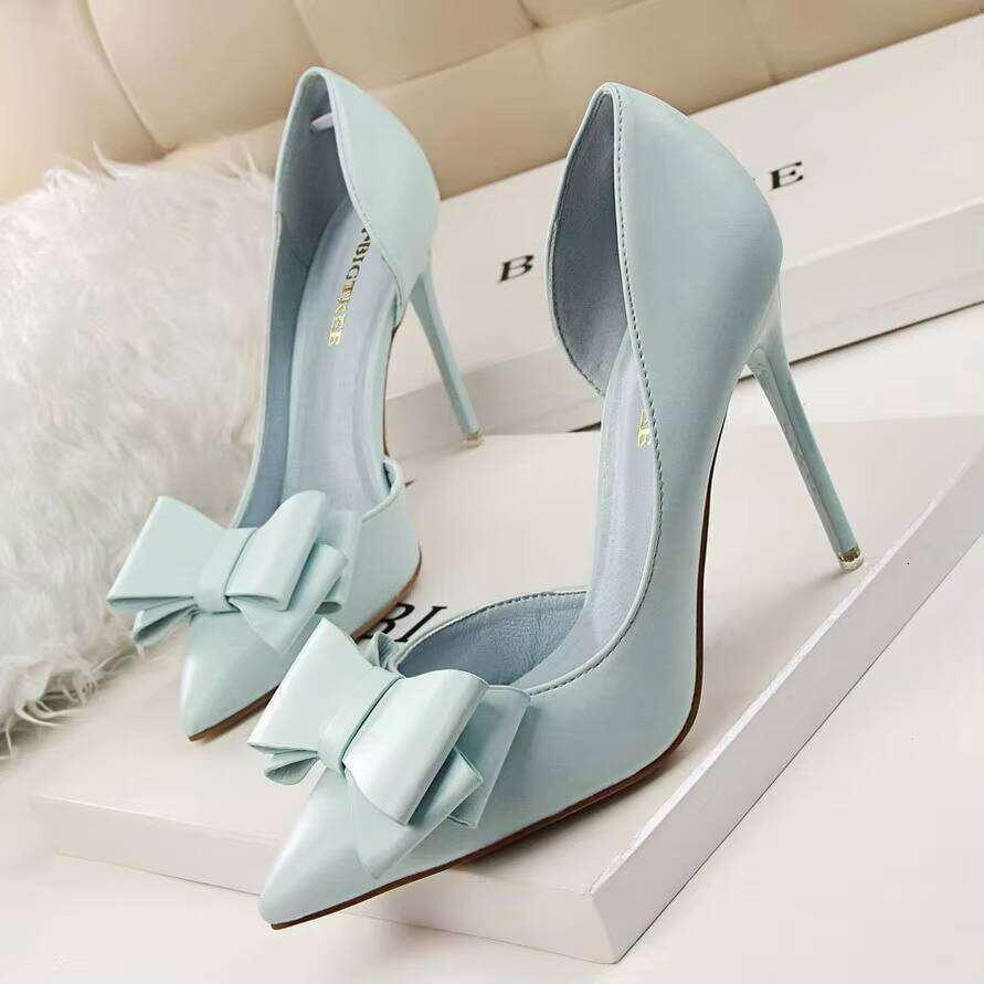DHGadgets Sweet Bow Tie Shallow Out Pointed Toe Women Pumps Shoes Stiletto Heels for Ladies