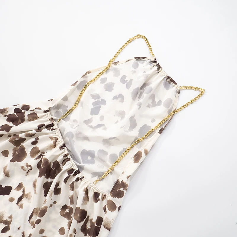 CUTENOVA WomenS Irregular Printed Hanging Neck Back Straps Backless Halter Loose Short Dress Summer Fashion Street Dresses 250604