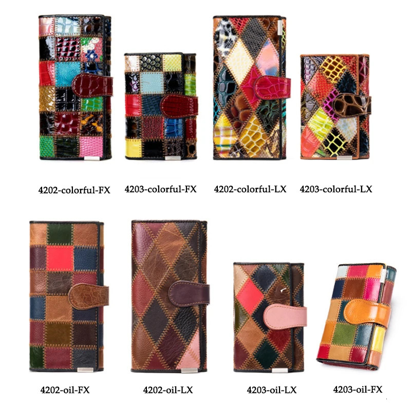 Westal Clutch Bag Women Leather Patchwork Squares Random Color Wallets Vintage Coin Wallet Female Purses Cards For 250605