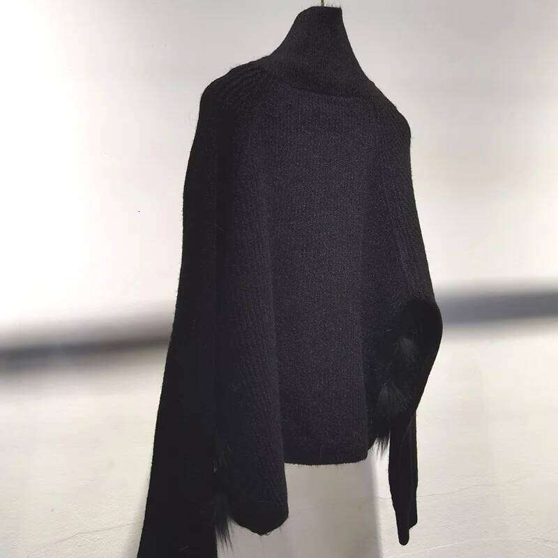 Women Short Knitted Real Fox Long Sleeve Genuine Fur Trimming Pullover Female Jumpers With Zipper