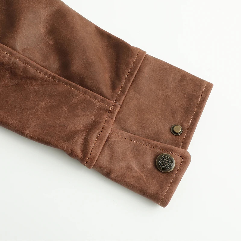 First Layer Cowhide Waxed Leather Tuxedo Motorcycle Leather Jacket Mens Biker Jacket Slim Lapel Short Coat 250530