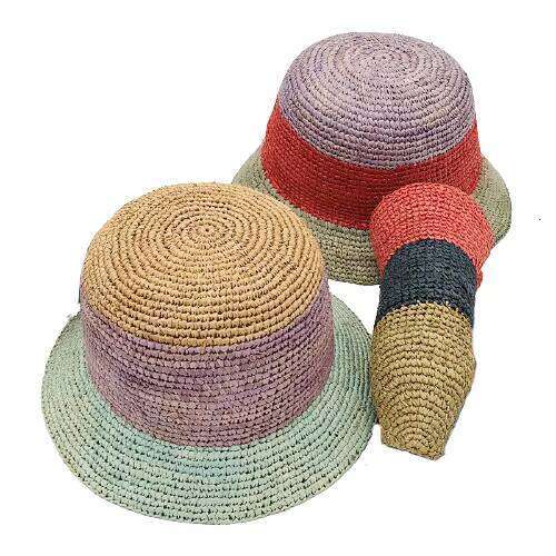 Foldable Wide Brim Colorful Crochet Raffia Outdoor Sun Visor Summer for Women Girls Beach Straw Hat