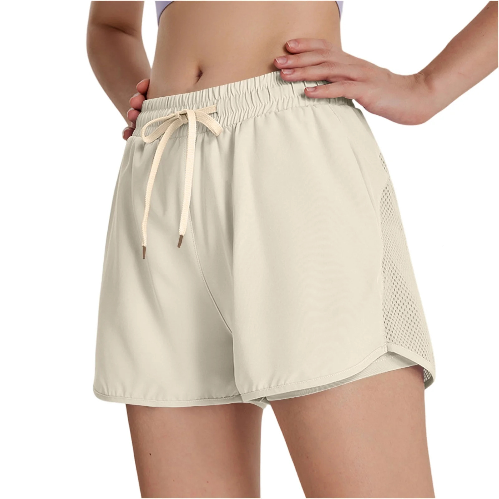 Womens Summer Sports Shorts with Pockets Solid Color Laceup Fitness Short Pants Quickdrying Breathable Running Shorts 250604