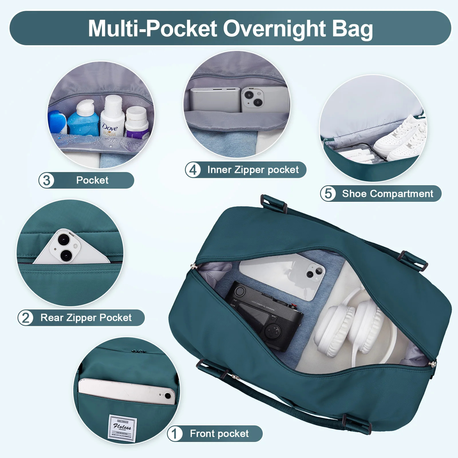 2pc Foldable Travel Duffel Bag for Airlines Carry on Weekender Overnight Tote with Cosmetic Gym Yoga Women Men 250605