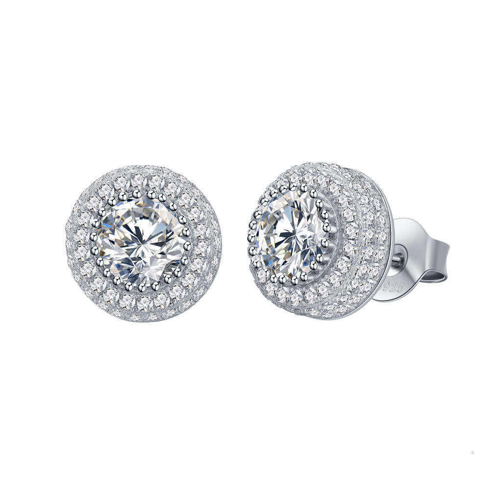 DHGADGETS Moissanite Round Stud Earrings 925 Sterling Silver Halo Earrings for Women Elegant Jewelry