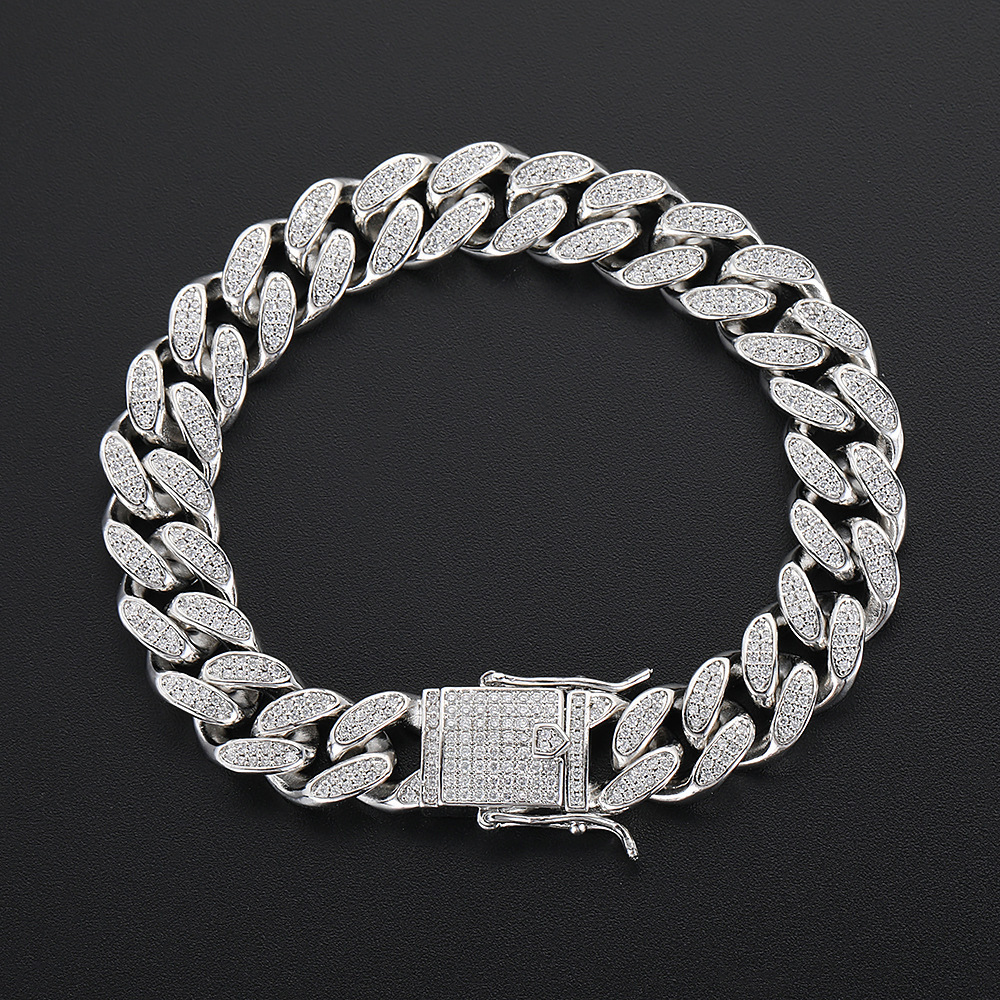 Hip Hop 12mm Double Row Cuban Chain Full Diamond Bracelet Trendy Moissanite Bracelet Mens Jewelry Accessories