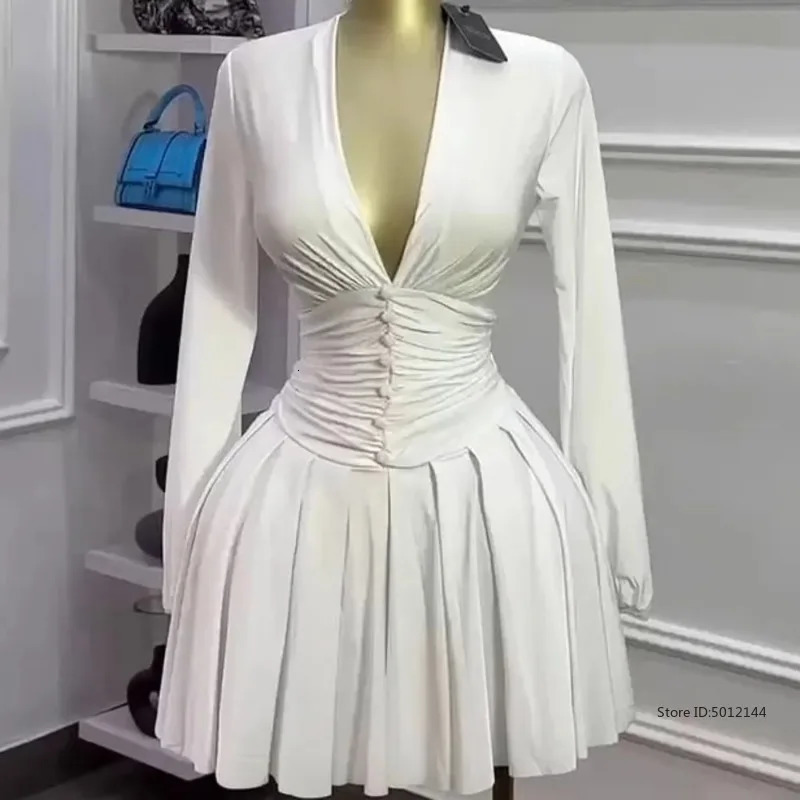 Womens Party Mini Dress Springsummer Latest Casual Sexy Plunge Ruched Lantern Sleeve Button Daily A Line Short Skirt 250604