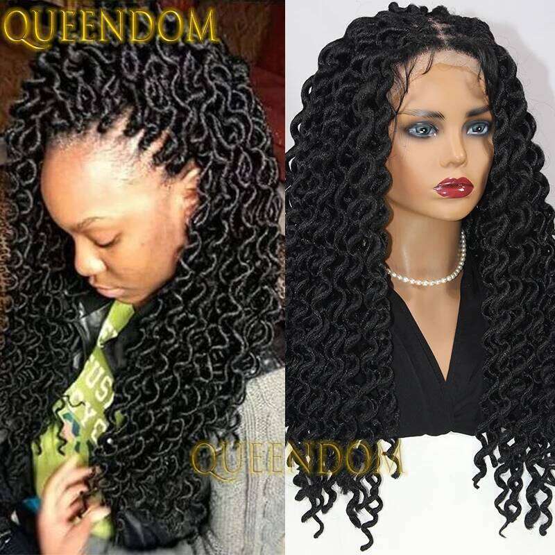 22 Inch Synthetic Jumbo Plaits Braids Full Lace Box Braid Women Goddess Pre-Looped Loose Wavy Passion Twist Braided Wig