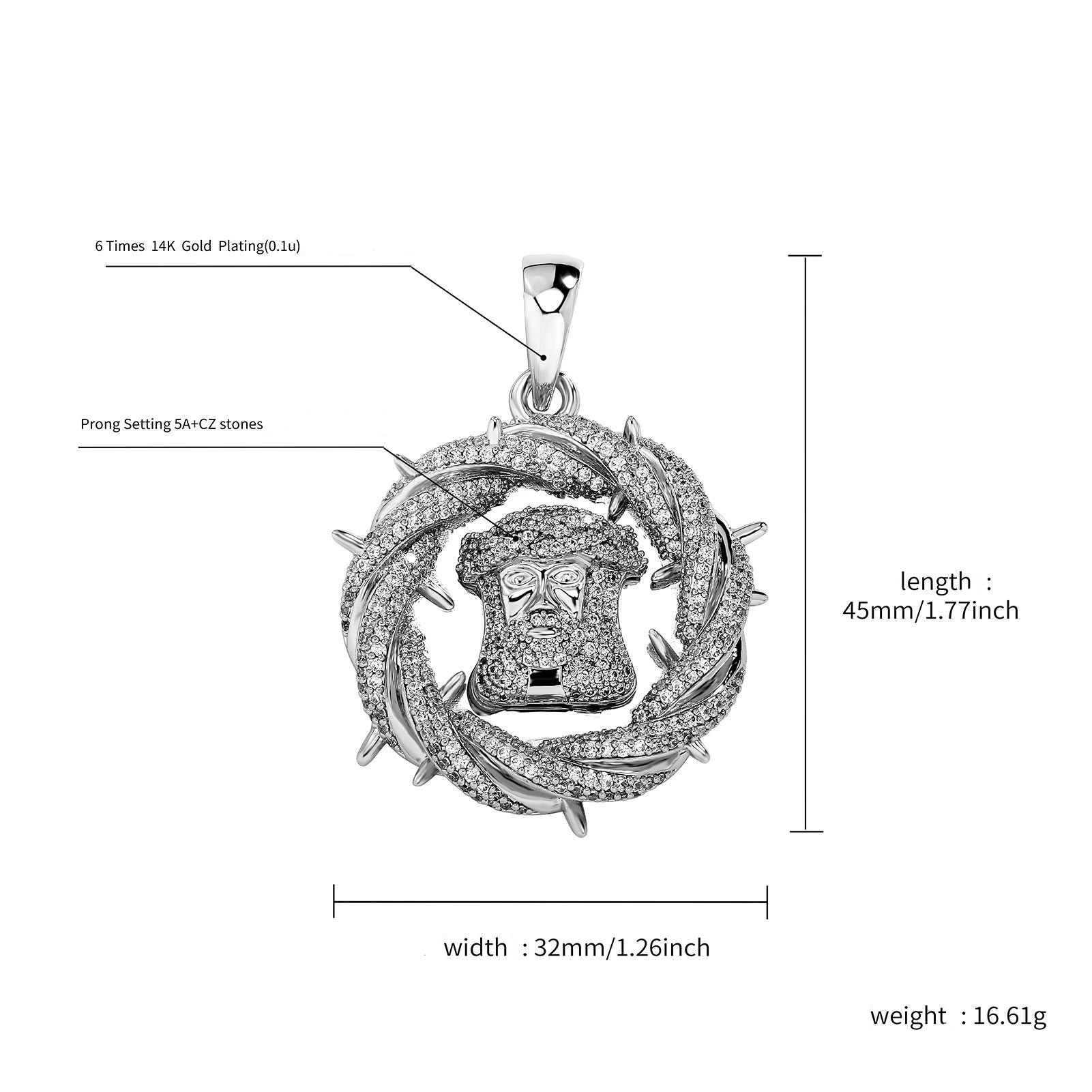 Hip Hop Vintage Jesus Face Pendant Necklace 18K Gold Plated Mens Religion Jewelry