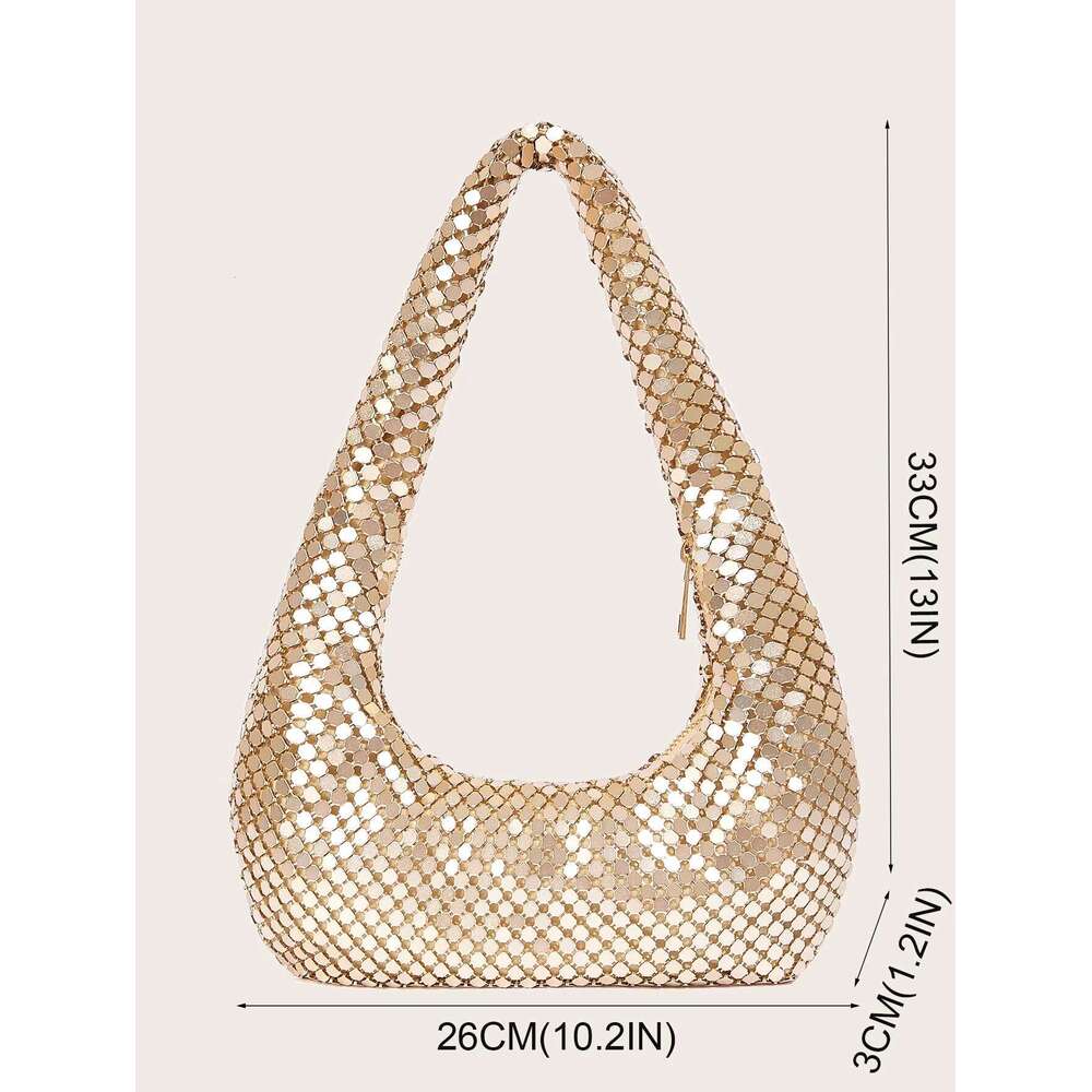 Women s Evening Aluminum Sequin Armpit with Zipper Lightweight Casual Handbag Party Sparkling Shoulder Mobile Phone Bag