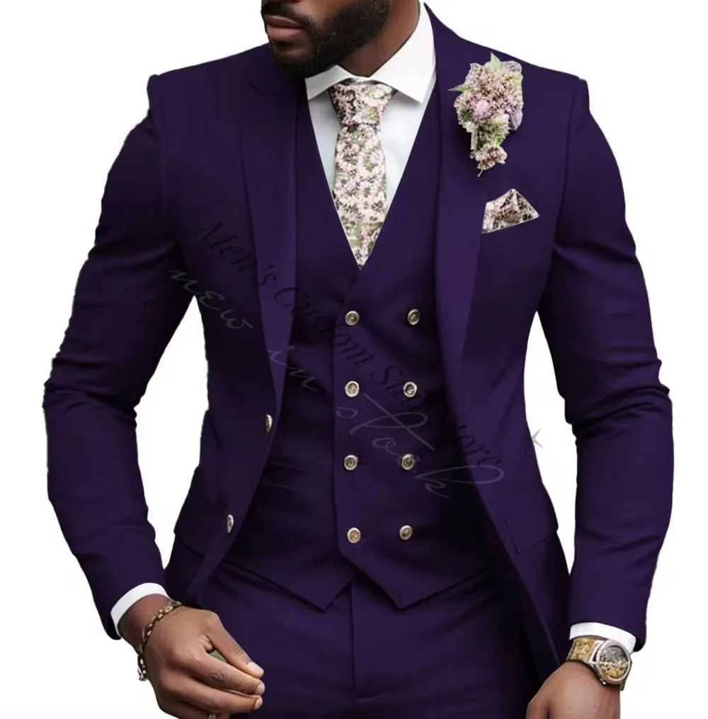 Fashionable Sage Green Mens 3Piece Suits Regular Fit Notched Lapel Wedding Tuxedo Blazer Vest Pants Groomsmen Party Wear 250605A