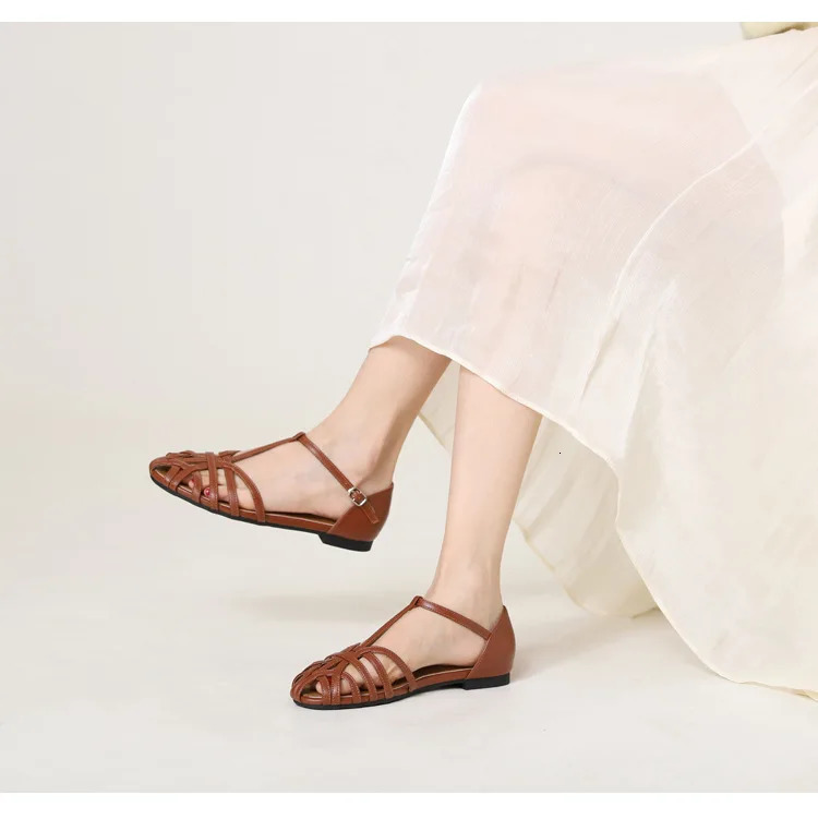 ZAROY Summer Cross Strap Flat Sandals Women Round Toe Ankle Buckle Hollow Casual Roman Sandal Shoes for Women 250605