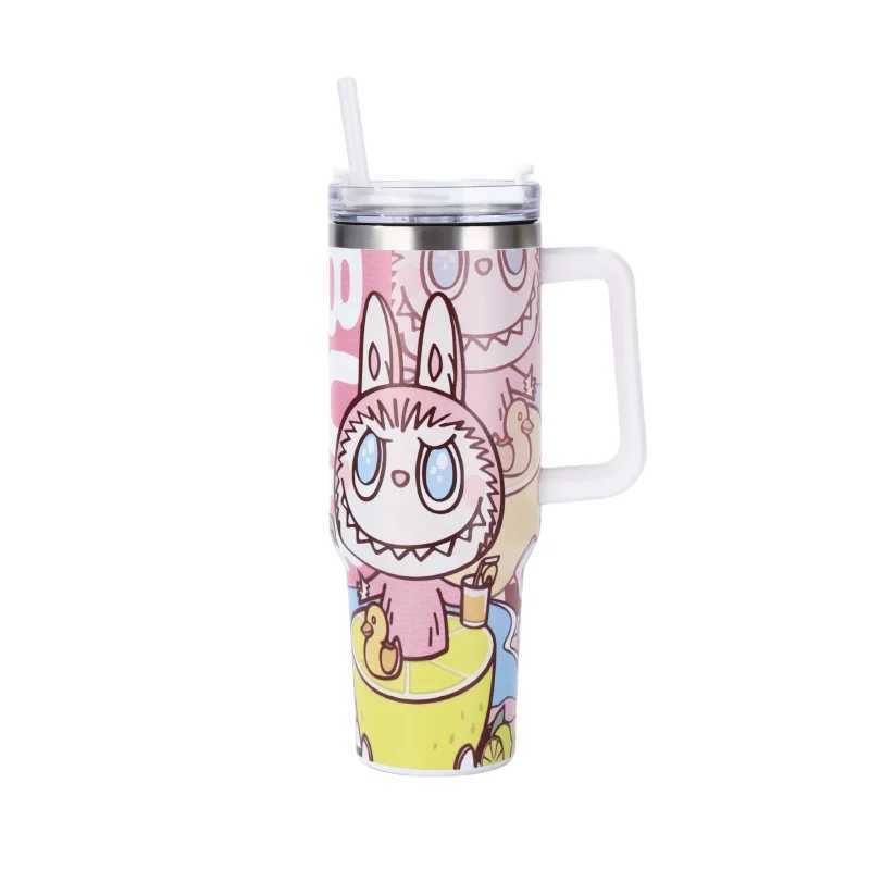 1200ml Labubu Peripheral Water Cup 40oz Insulated Cup With Handle 304 Stainless Steel Cartoon Anime Character Kid Birthday Gift X2506051