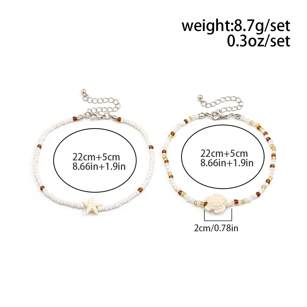 Ingemark 2Pcs Kpop Boho Starfish Turtles Conch Seed Beads Chain Anklet for Women Summer Beach Sweet Ankle Barefoot Y2K Jewelry 250528