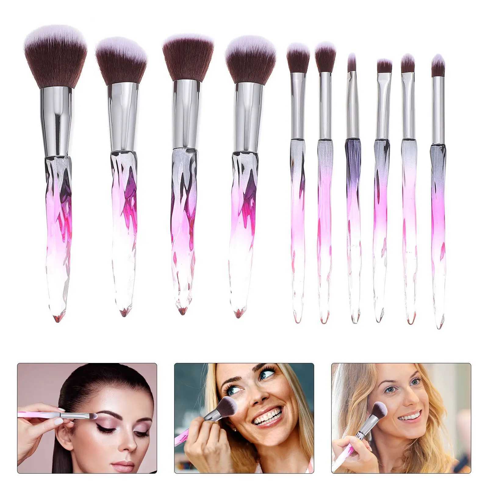 10 Pcs Plastic Handle Makeup Brush Kit for Women B Suit Crystal Fiber Wool Tool Miss Eyeshadow W250605