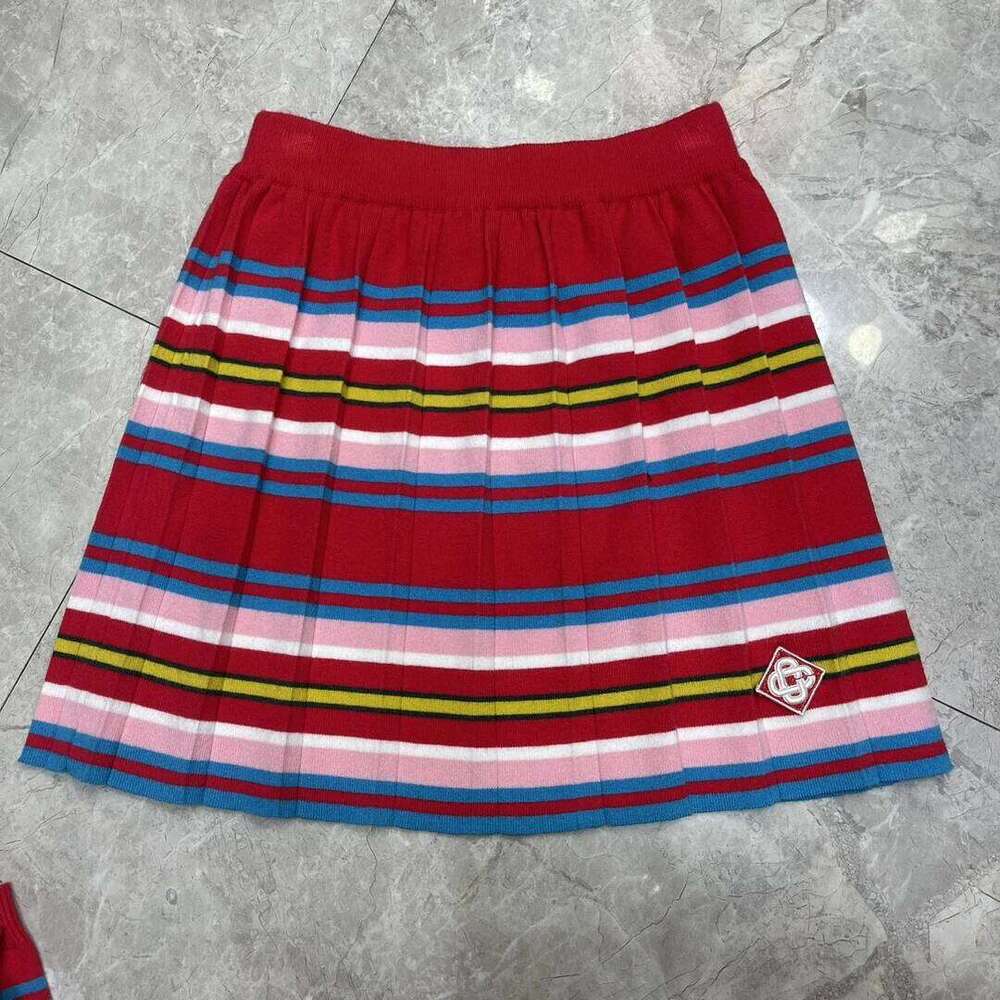 2025 Summer Women 2 Piece Set Polo Neck Pearl Button Shorts Crop Tops+Mini Skirts Contrasting Stripes Retro Streetwear Outfits