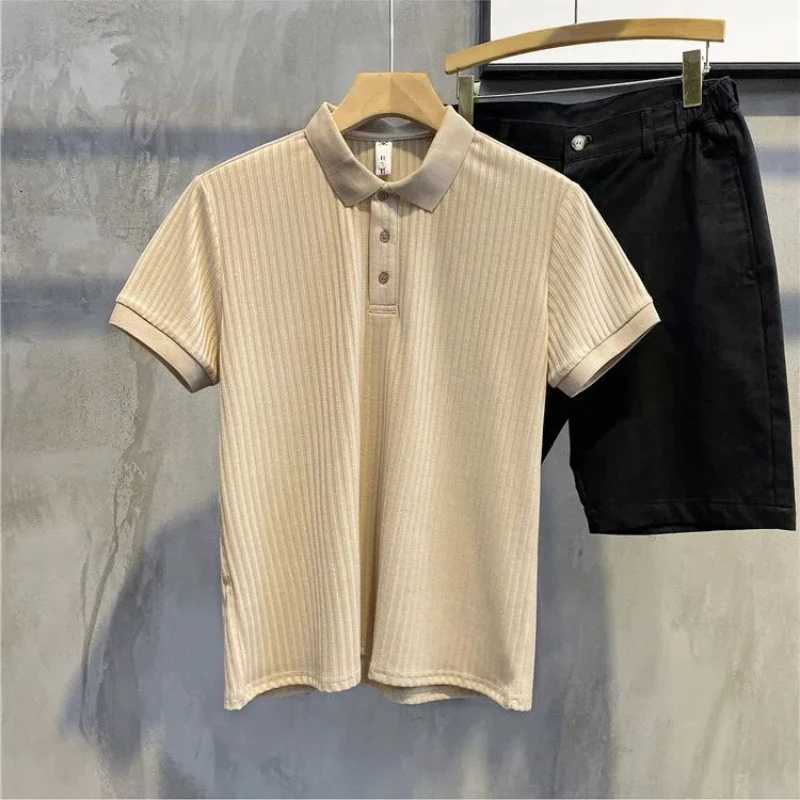 Lapel Polo Shirt Short-sleeved Mens Trendy Brand Loose Casual Summer Thin Solid Color Knitted Sweater T-shirt Base Shirt XJ250605
