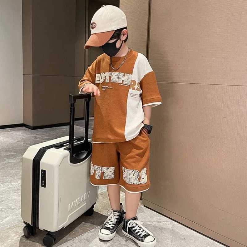 Boys summer tracksuit set 2025 new casual childrens sports T-shirt+shorts two-piece set R250605