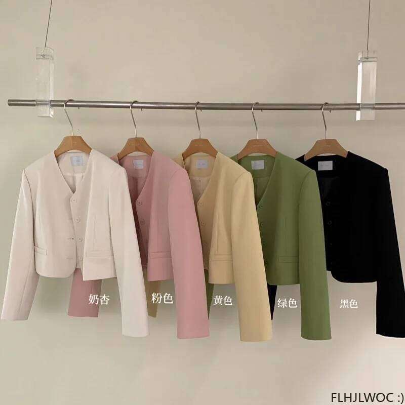 Coats Designer Women 5 Colors Autumn Chic Korea Design Short Coats High Street Women Fashion Cute Elegant Office Lady Button Notched Blazer Jackets De