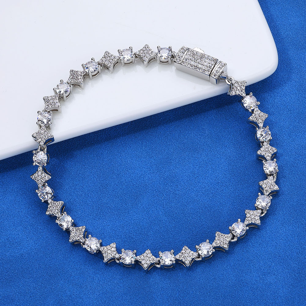 Jewelry S925 Silver Moissanite 6mm Star Tennis Chain Hip-Hop Mens Bracelet