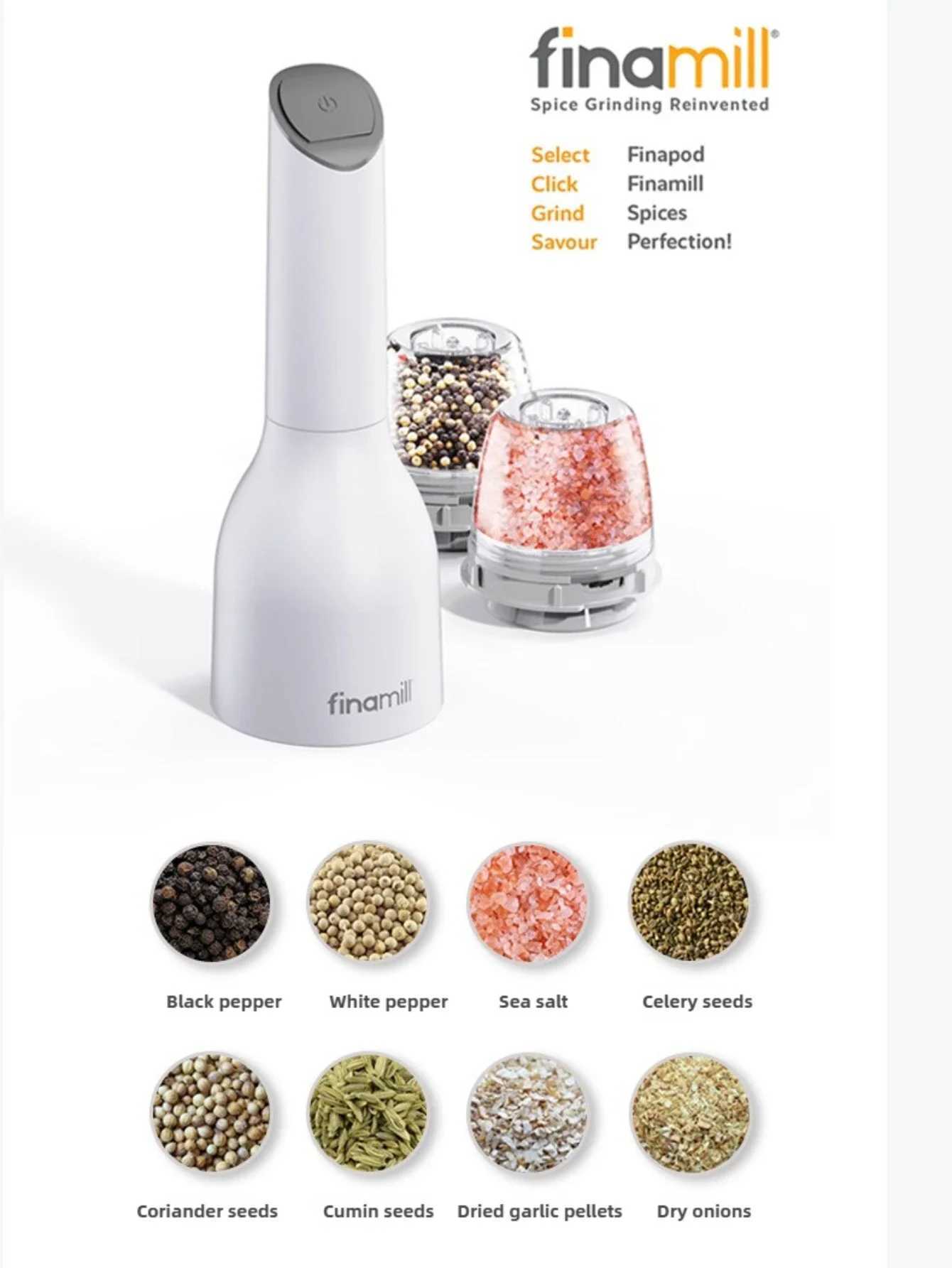 Finamill Electric Pepper Grinder - Rechargeable Battery Powered One-Handed Automatic Salt Spice Mill for Kitchen Home X250605