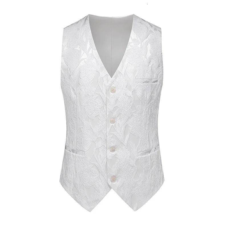 Men Jacquard Suit Vest Black White Grey 2024 Gentleman Wedding Prom Party Dress Tops 250605Z