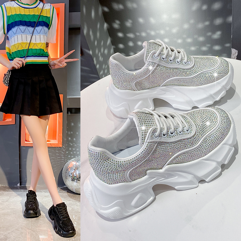 Luxury Shoes for Women 2025 New Shiny Rhinestone Women's Sneakers Shoes Autumn Fashion Thick Sole Sports Shoes Anti Slip Outdoor Sports Running S