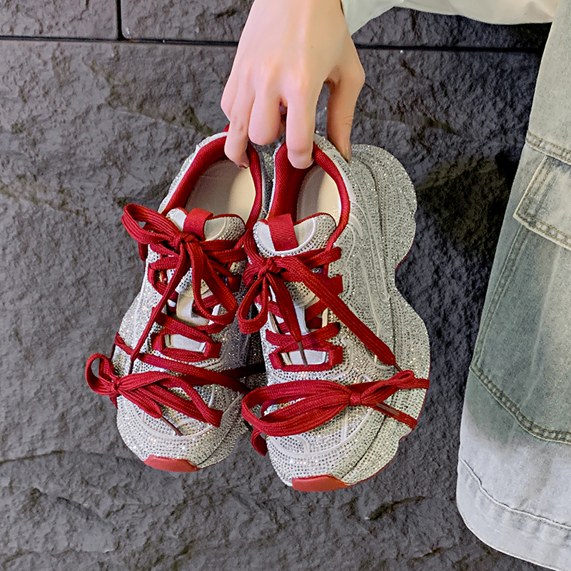 Brand Designer Women Sneakers Thick Bottom Platform High Heel Casual Trainers Mixed Color Runway Casual Shoes Outdoor Luxury Diamond Running Shoes Lar