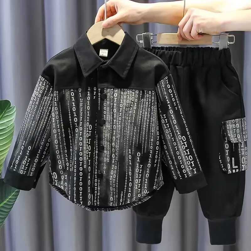 Childrens Shirt Set New Korean Fashionable Boys and Baby Handsome Top Pant Two Piece Set for Spring and Autumn R250605