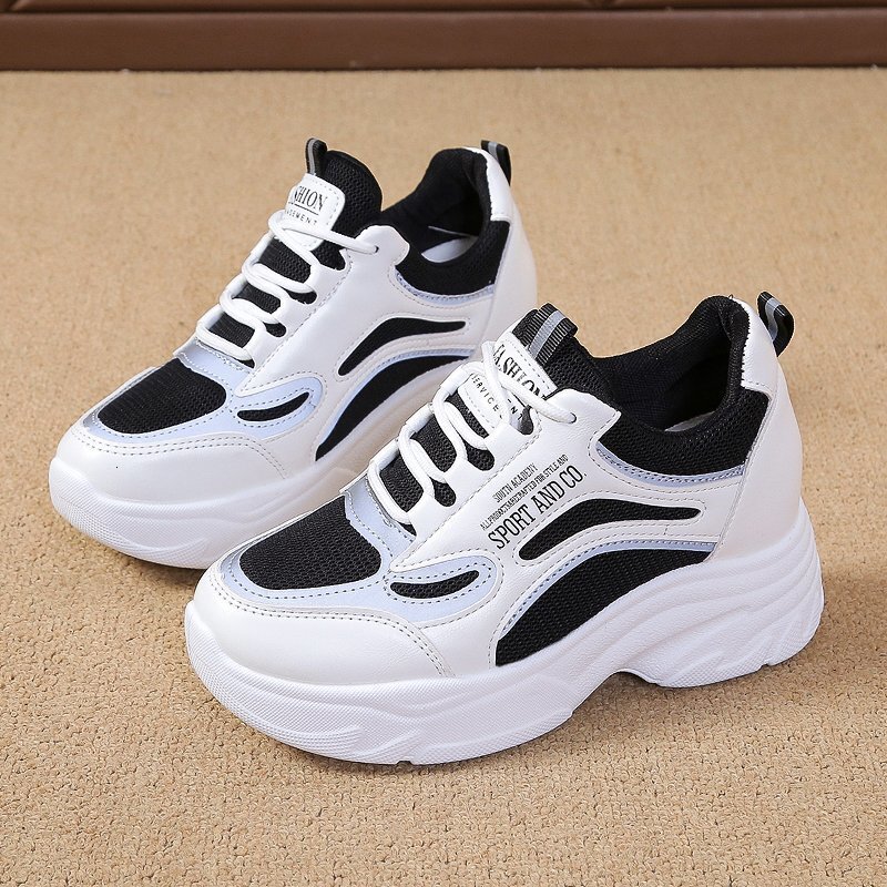 Women S Hidden Heel White Casual Shoes Sneakers Spring Summer Mesh Breathable Casual For Petite Thick Sole Slimming Color Block Dad Shoes Ddmysaturn