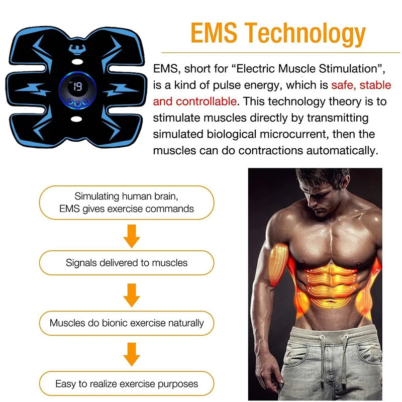 EMS Muscle Stimulator Abdominal Trainer Abs Toner Arm Belly Leg Exercise Workout Lose Weight Fat Burn Home Gym Fitness Equipment 250604