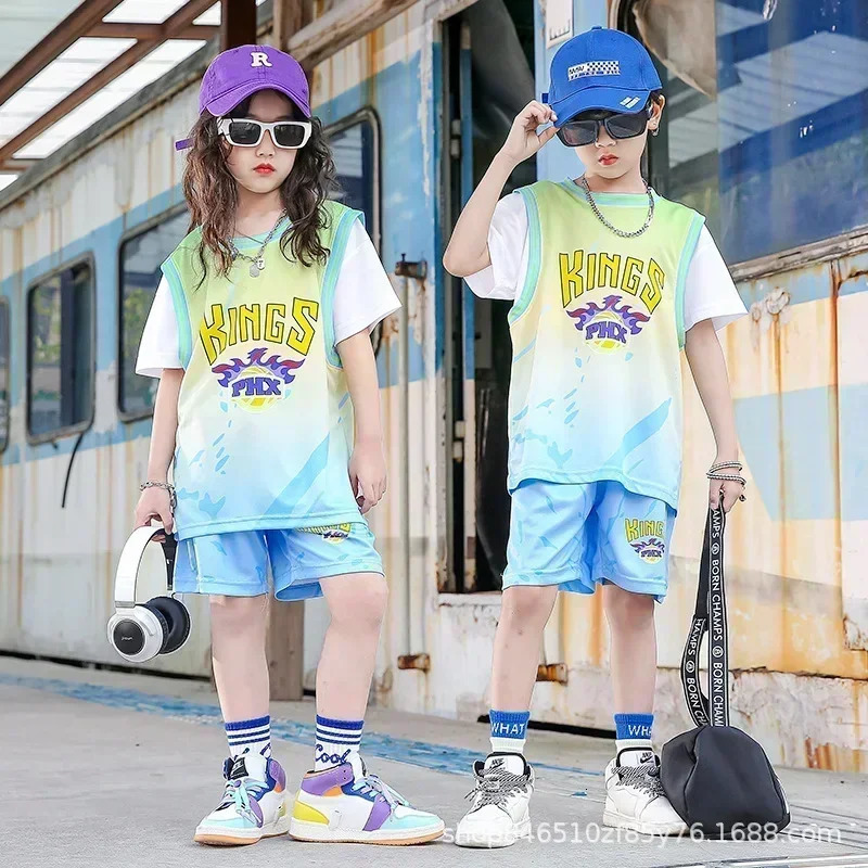 Basketball Jersey Printed Quick-drying Training Clothe Kid Sport Short-sleeve Vest Children Summer Boy Girl Practice Outfit Tops 250605