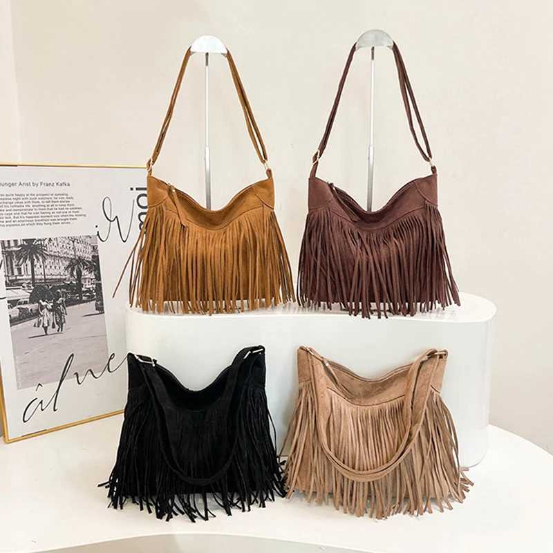 Women Frosted Tassel Shoulder Bag Faux Suede Fringe Underarm Bag Large Capacity Travel Tote Handbag Female Shopping Bag XJ250605