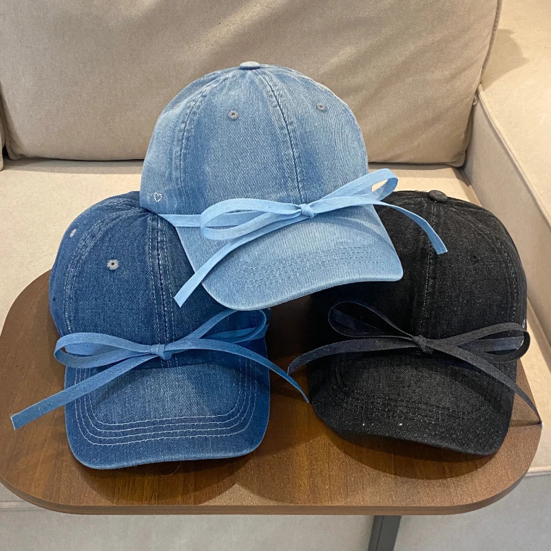 Sweet Bow Diamond Love Denim Baseball Caps Unisex Korean Version Niche Ins Casual Versatile Womens Hats 250603