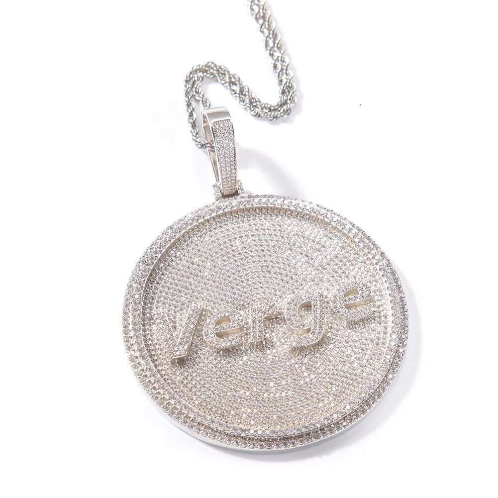 8cm Big Size Circle Round Custom Text Iced Out Pendant Personalized Name Letter Necklace Jewelry Hip Hop Style