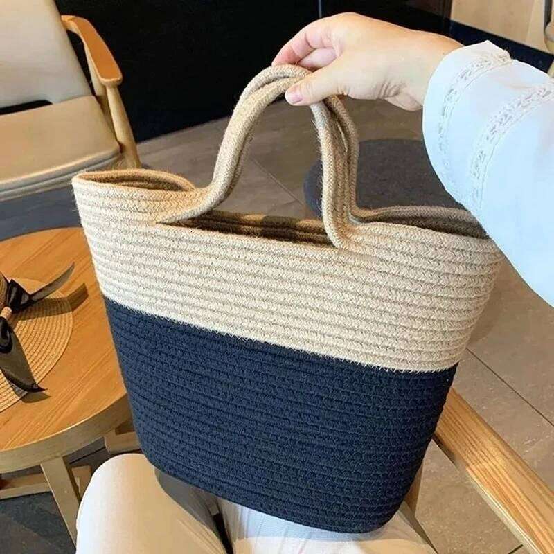 Fashion Straw Woven Handbag For Women Summer Beach Ladies Retro Rattan Travel Shoulder Bohemia Handle Tote Bag