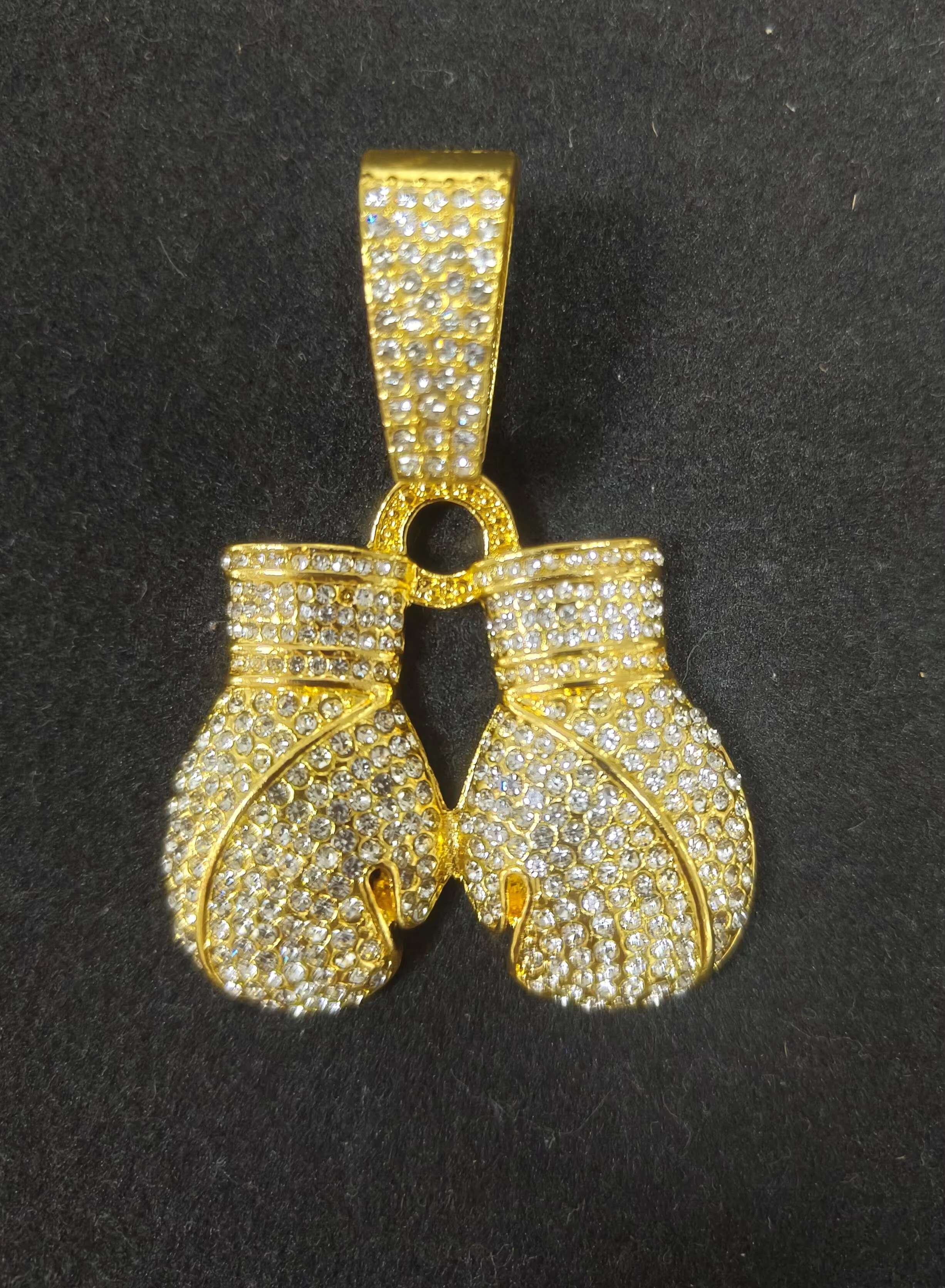 High Quality Hip Hop Style Diamond Boxing Glove Pendants Gold Letter Number Shaped Cuban Chain Necklaces for Men Women Parties