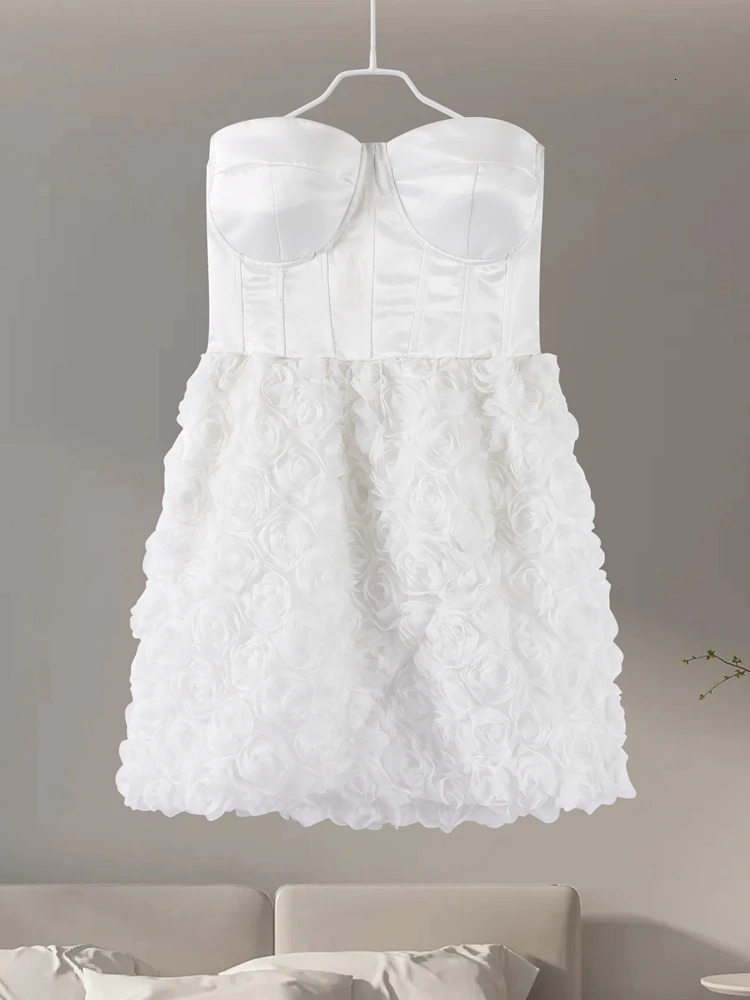 Summer 3D Flower Off Shoulder Dress Women Sexy Backless Tube Tops Mini Jupe Elegant Lady Evening Bandage Dress 250604