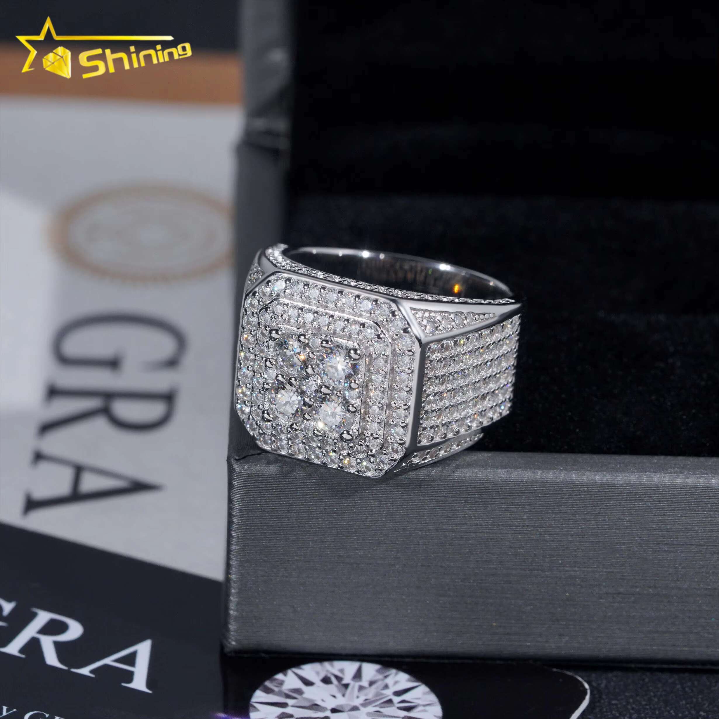 Wholesale Price Custom VVS Diamond Hip Hop Iced Out Moissanite Mens Ring 925 Sterling Silver Jewelry